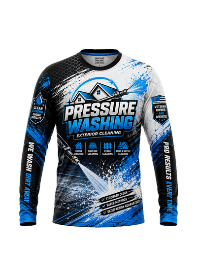 A custom long-sleeve sublimation pressure washing exterior cleaning jersey